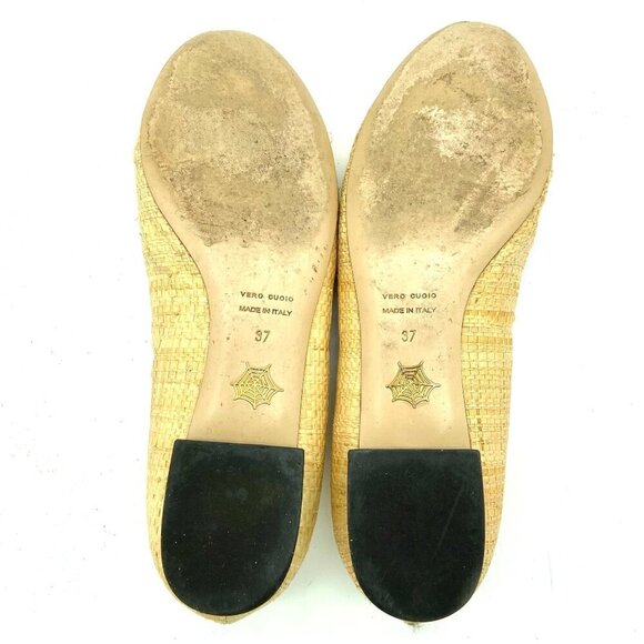 Charlotte Olympia Beige and Blue Raffia Kitty Flats Loafers RARE EU 37 US 6.5-7 - Picture 11 of 12